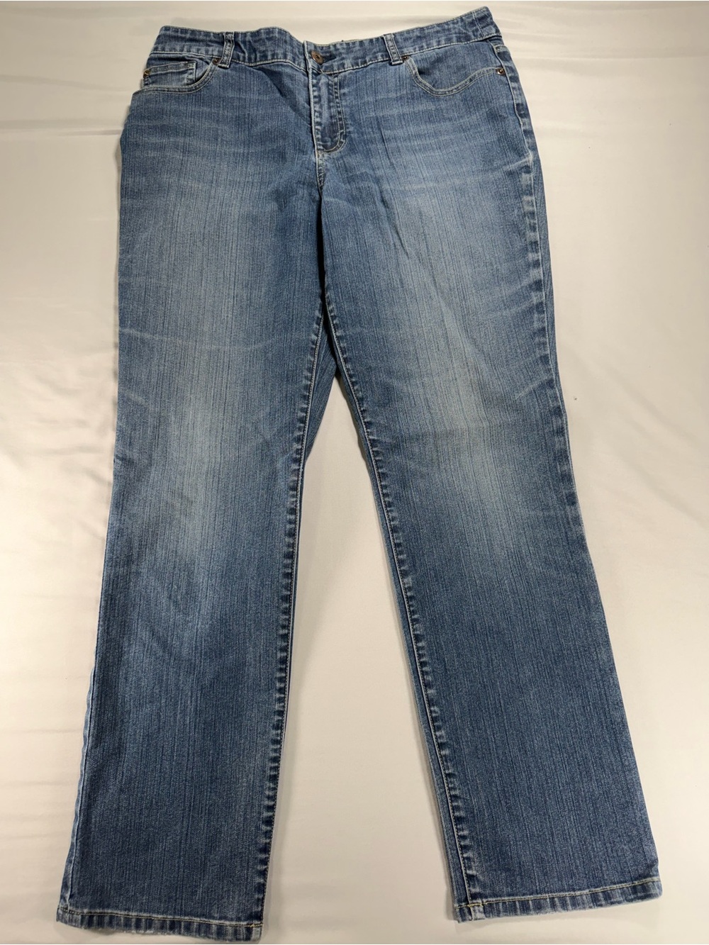 Chicos Platinum Denim Jeans Womens Regular Mid Wash Straight Leg Sz 2 #1024